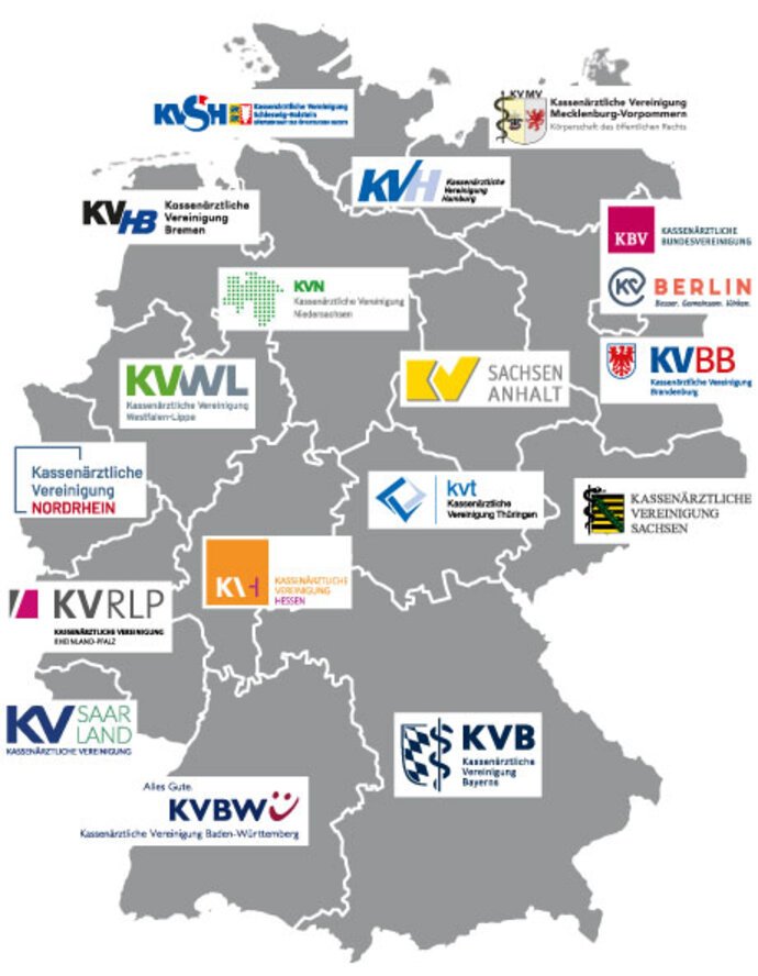 Deutschlandkarte mit Logos der KVen
