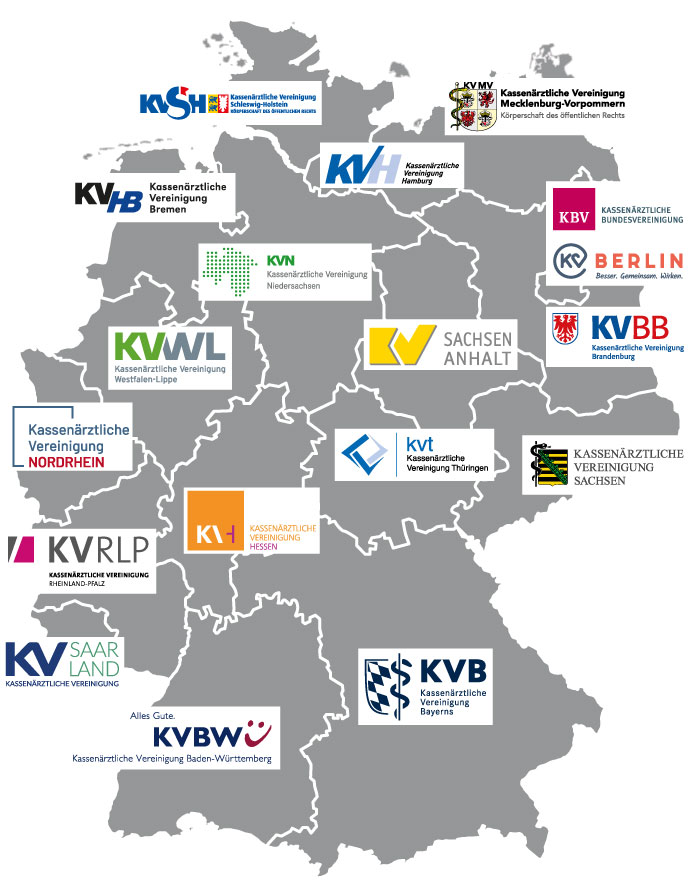 Deutschlandkarte mit Logos der KVen